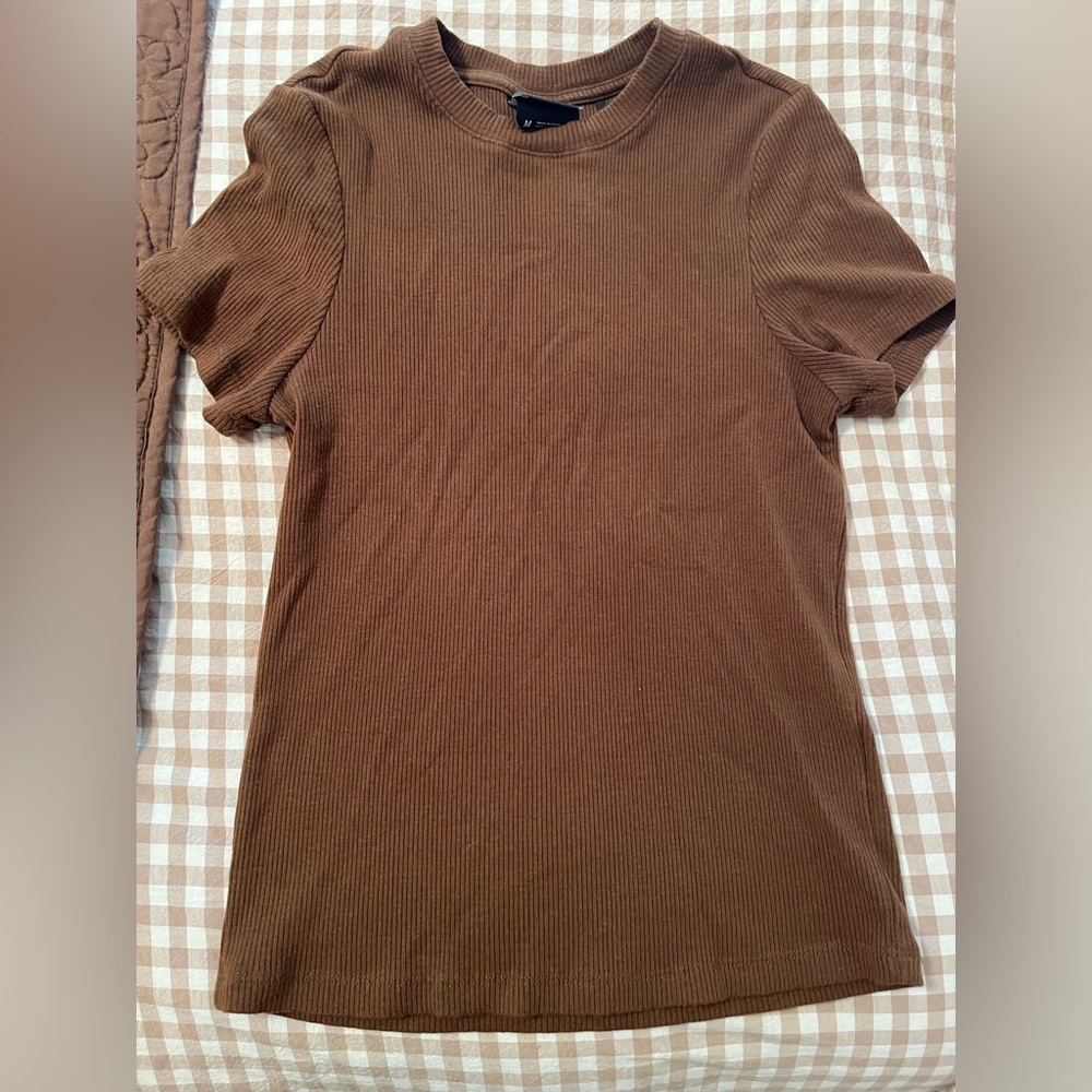 Prana Brown Foundation Rib Short Sleeve Ribbed Tee T Shirt M